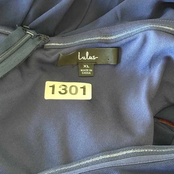 Lulus Navy Blue One Shoulder Ruffle Midi Dress XL Wedding Guest Formal - Picture 5 of 9